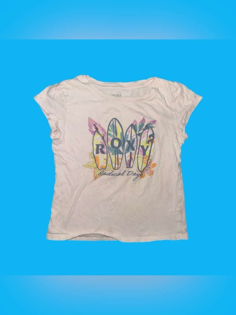 Roxy White Girls' Size 10/12 Short Sleeve Tee with Pastel Surfboard Graphic Top